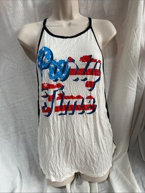 Charlotte Russe White Tank Top with Red & Blue Graphic